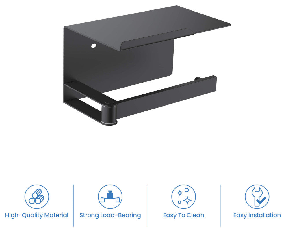Deco Toilet Paper Holder With Shelf, Matte Black