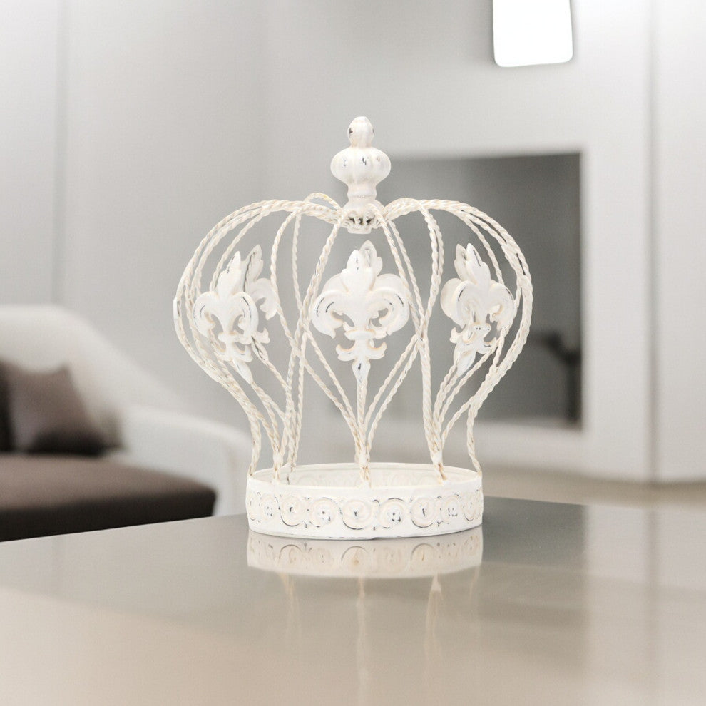 Fleur-De-Lis Crown Table Decor, White