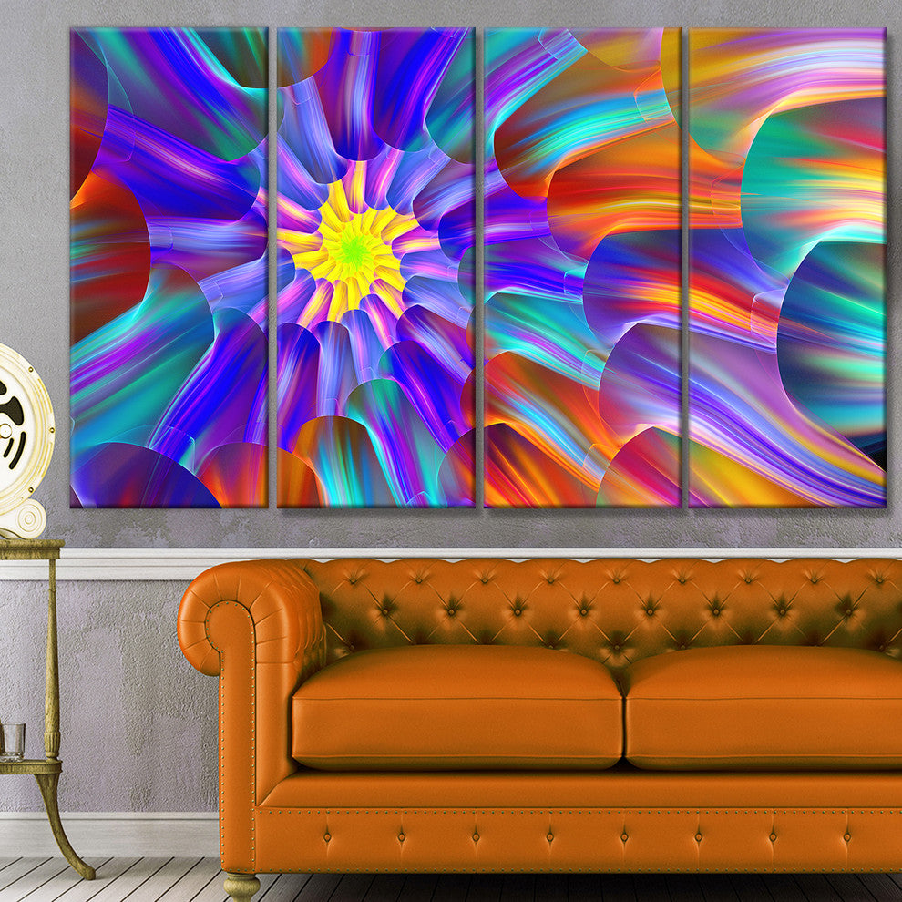 Spectacular Stain Glass with Spirals, Floral Canvas Art Print, 48"x28", 4 Panels