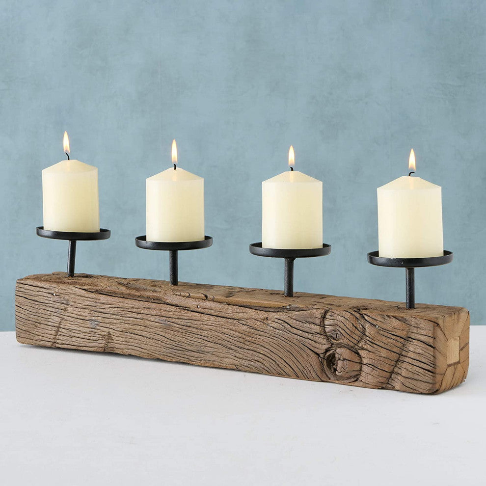 Recycled Wood Split-Log Candle Holder