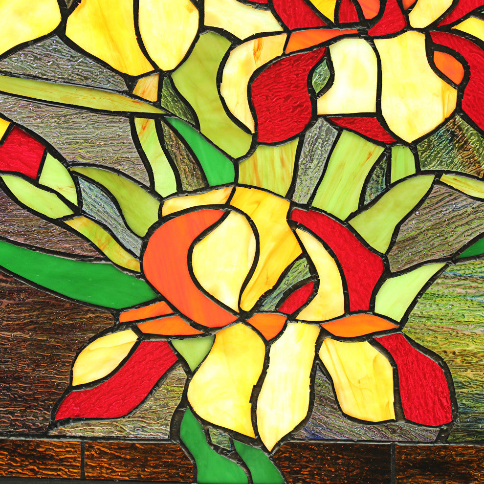 CHLOE Lighting FIRE LILY Tiffany-Style Floral Stained Glass Panel