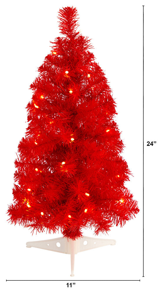 2' Red Artificial Christmas Tree With 35 LED Lights and 72 Bendable Branches