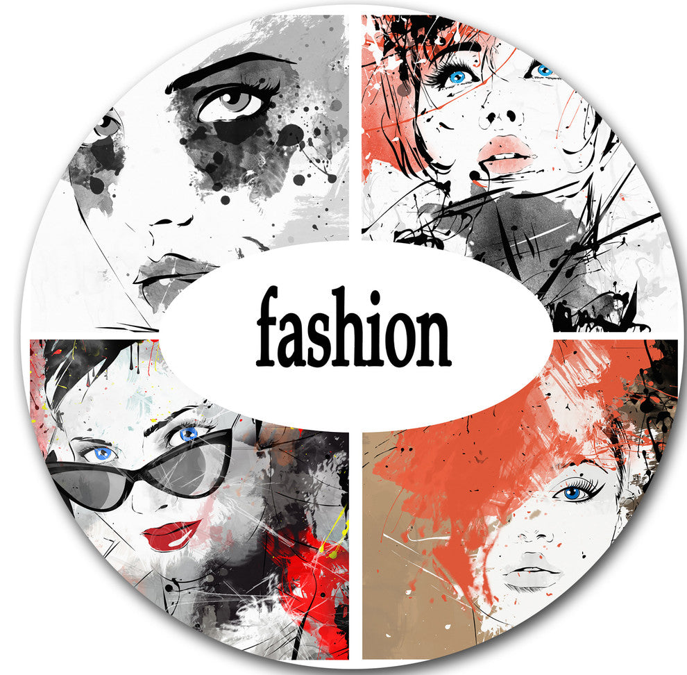Collage Of Girls, Portrait Digital Art Large Disc Metal Wall Art, 11"
