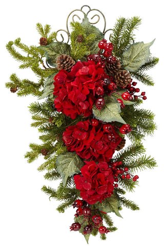 27" Christmas Hydrangea Teardrop