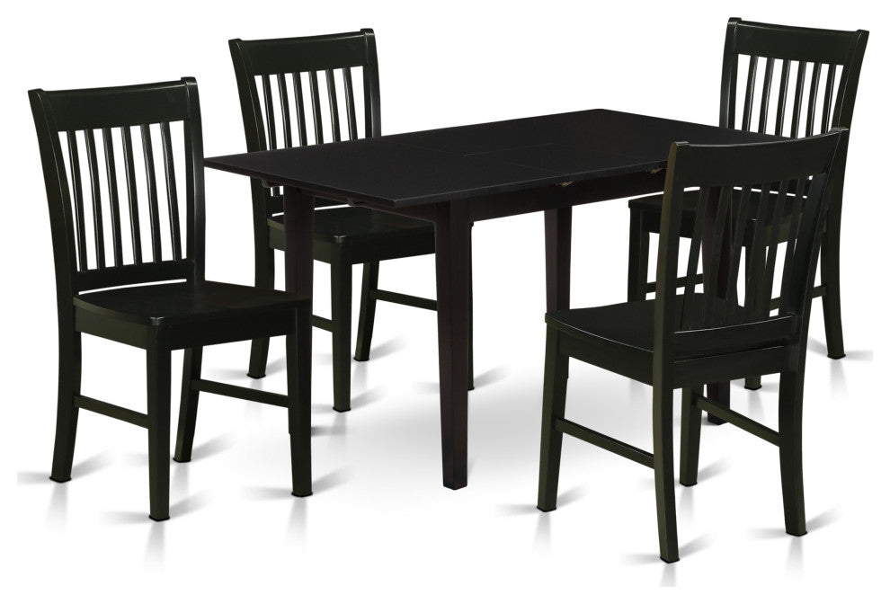 5Pc Kitchen Set 4 Chairs, Butterfly Leaf Small Dining Table, Black