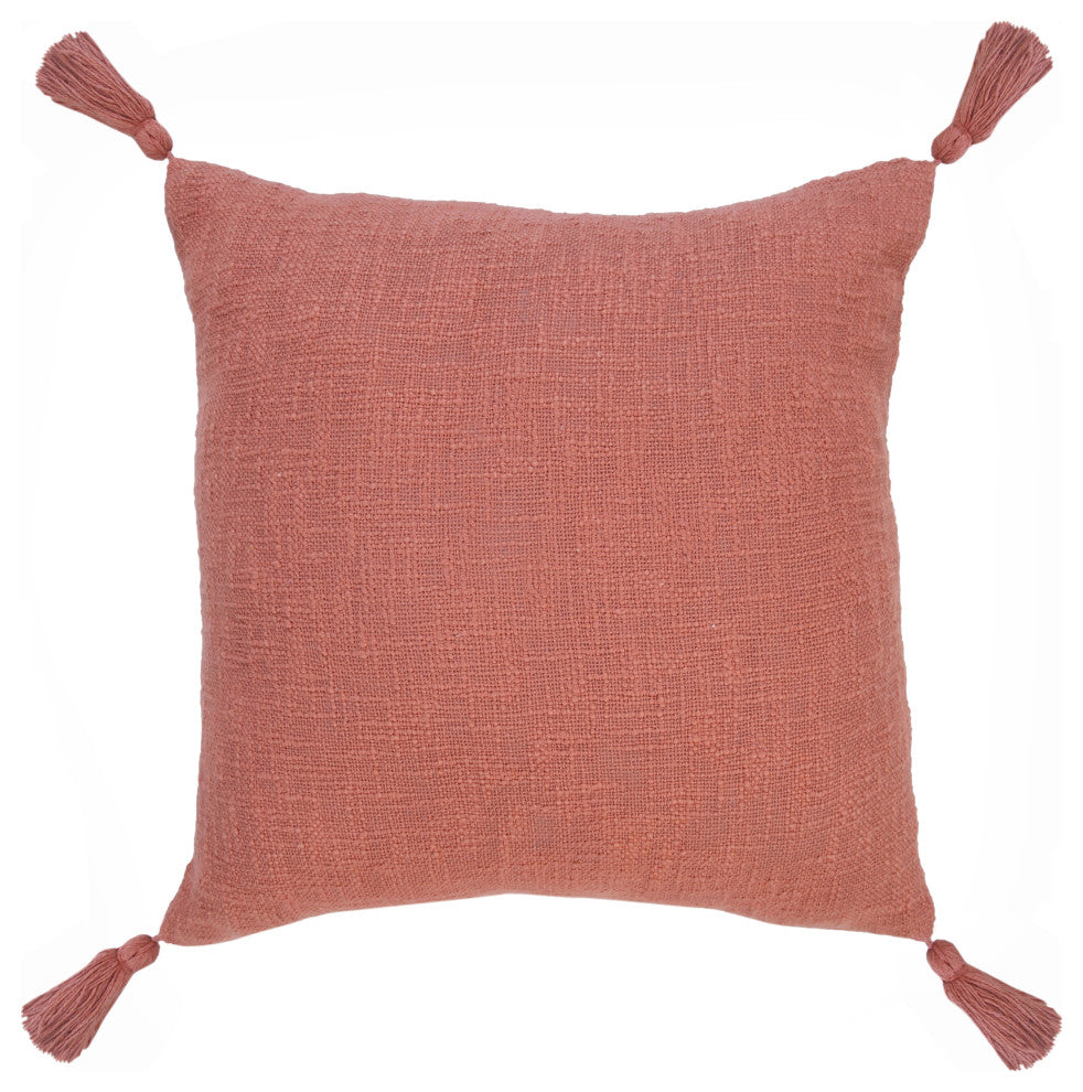 Ox Bay Handwoven Red/Orange Solid Organic Cotton Pillow Cover, 20"x20"