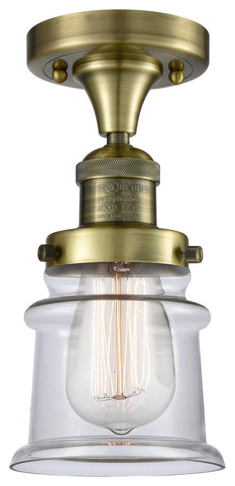 Small Canton 1-Light Semi-Flush Mount, Antique Brass, Clear