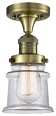 Small Canton 1-Light Semi-Flush Mount, Antique Brass, Clear