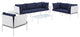 Harmony 8-Piece Sunbrella Outdoor Patio Aluminum Seating Set, White Navy