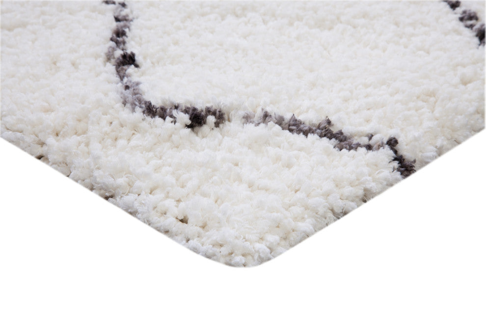 Oasis Waves White and Dark Gray Polyester Area Rug
