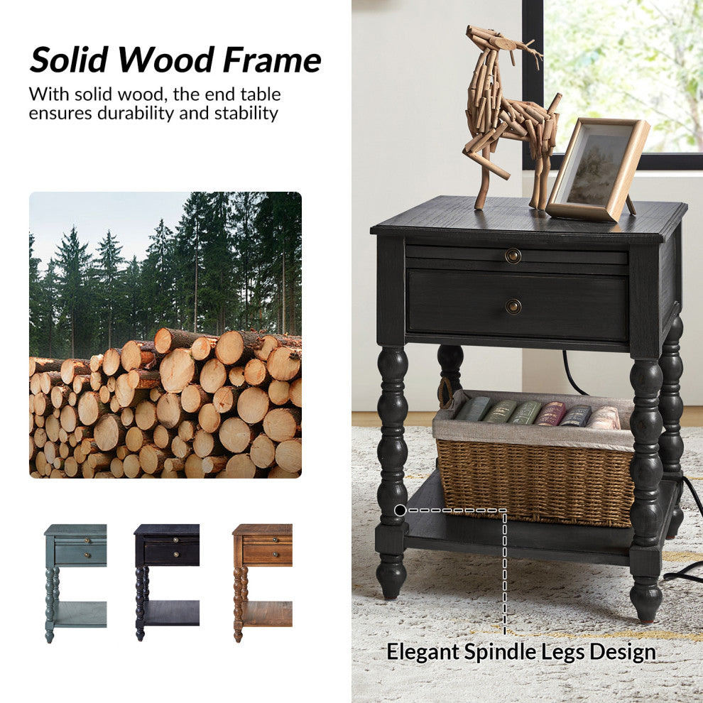 26"H Traditional/Farmhouse Style End Table, Charcoal