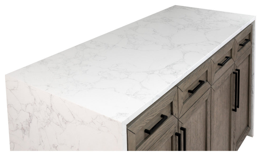 Palisade 60" Kitchen Island, Gray Oak, Engineered Marble
