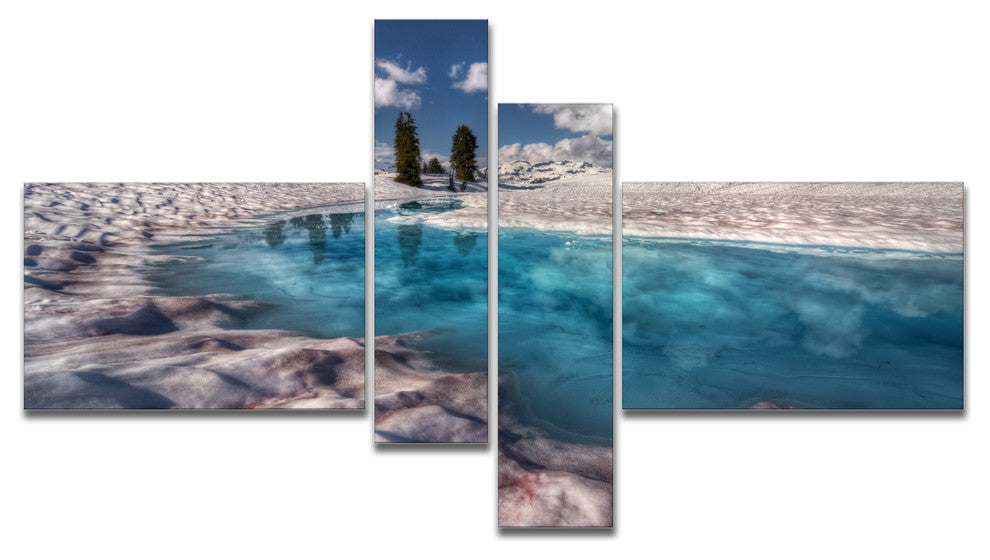 Amazing Blue Melt Lake in Fog, Large Landscape Canvas Print, 60"x32", 4 panels
