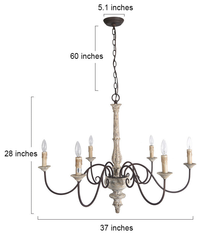 LNC 6-Light Distressed Wood French Country and Farmhouse Candle Chandelier