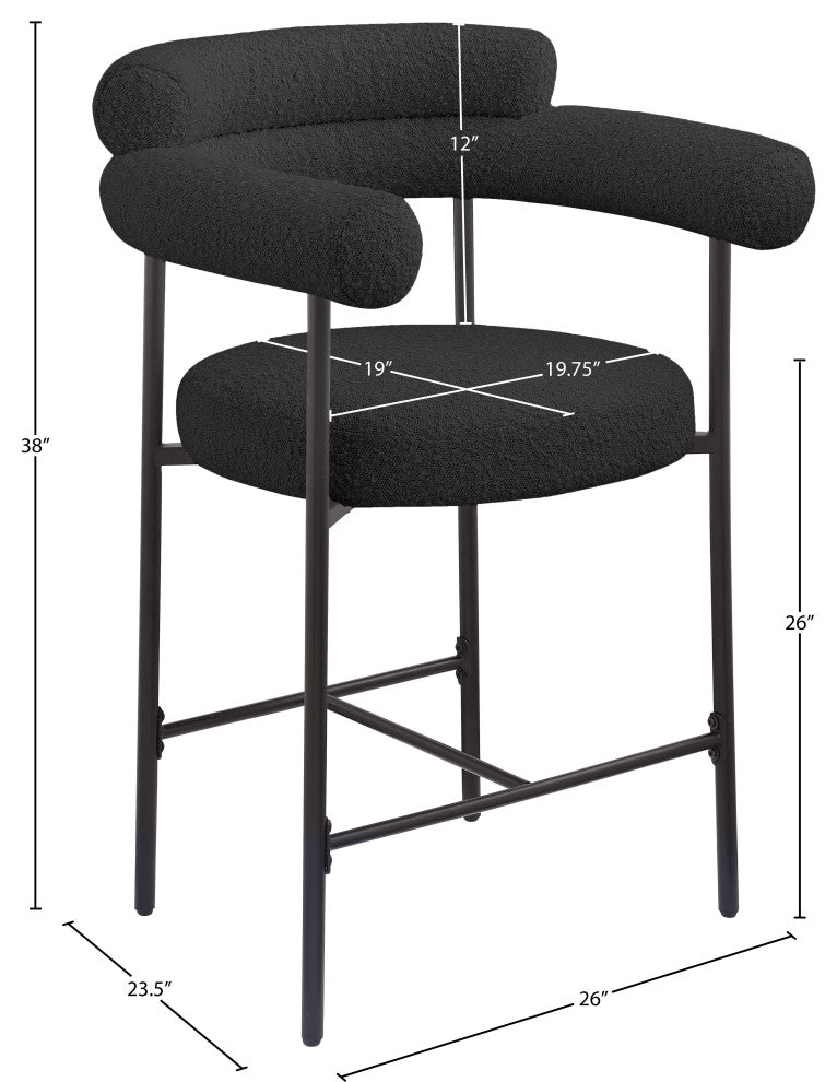 Blake Boucle Fabric Upholstered Counter Stool, Set of 2, Black, Matte Finish