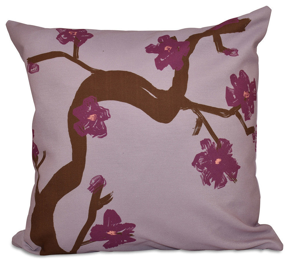 Polyester Pillow, Floral, Purple, 20"x20"