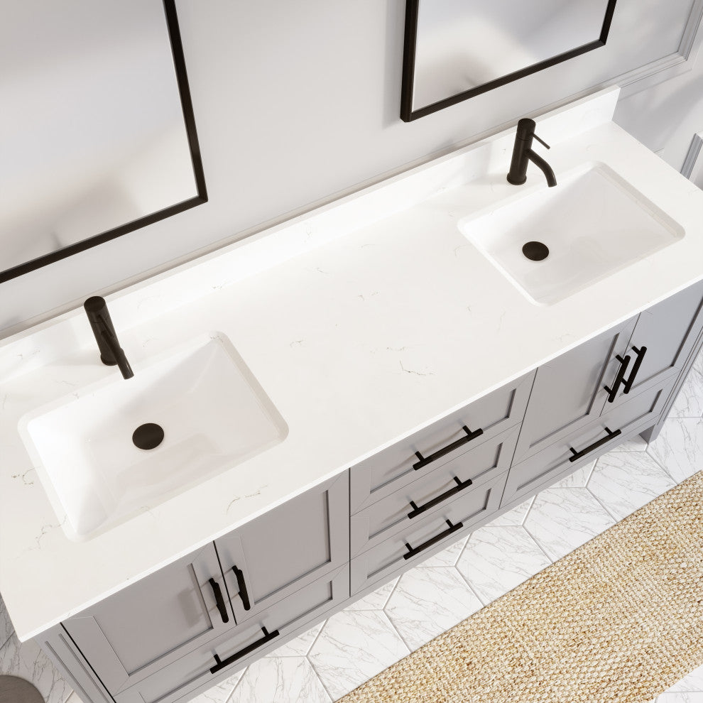 Houston 72" Double Vanity With Power Bar and Drawer Organizer, Oxford Gray