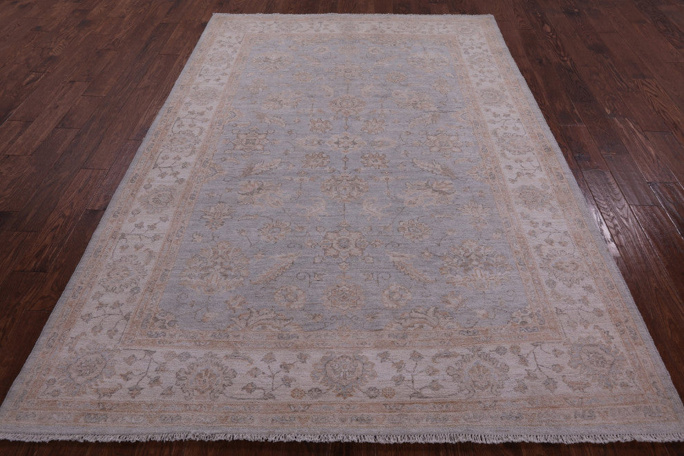 6' 3" X 8' 9" Handmade Peshawar White Wash Wool Rug Q9532
