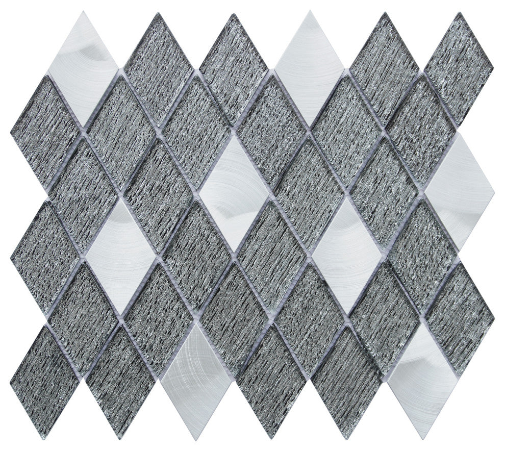 Ballagh 9.9"x12" Diamond Glass Mosaic Mix Wall Tile, Black, Sample