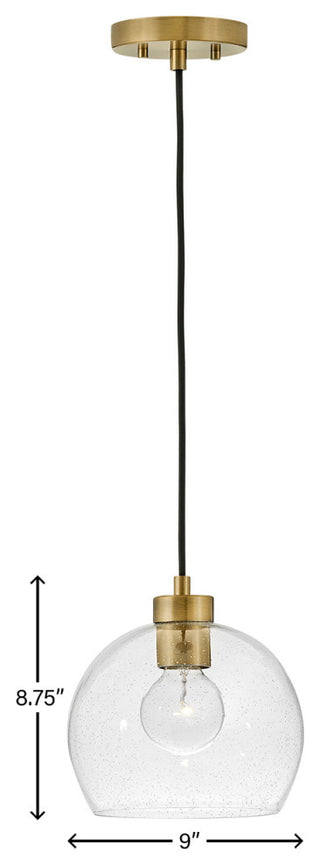 Lark Rumi 8.75" Single Globe Pendant, Lacquered Brass + Clear Seedy Glass