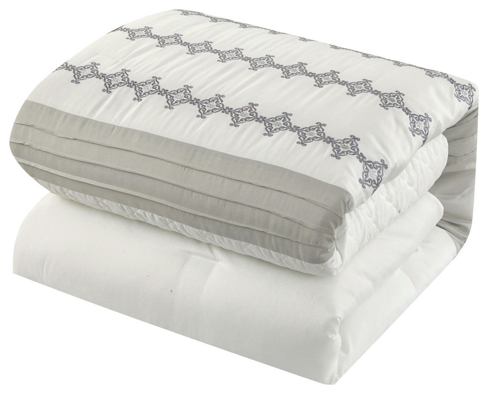 Fabiola 5-Piece Comforter Set, White, Queen