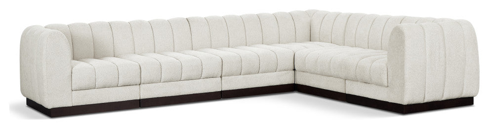 Quinn Chenille Upholstered 6-Piece L-Shaped Modular Sectional, Cream