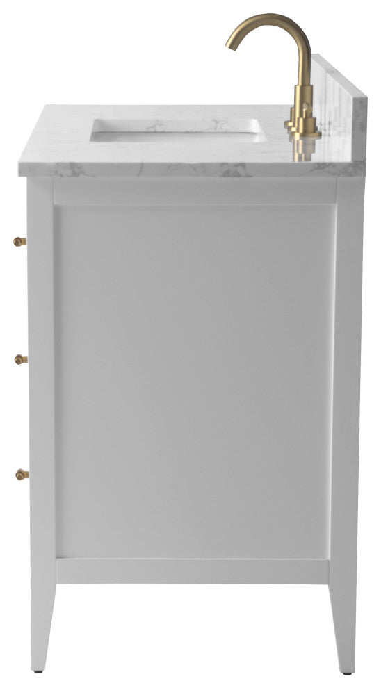 Vanity Art Freestanding Vanity, White, 42", Single Sink, Golden Brushed