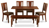 6 Pc Small Dinette Set - Table With Leaf And 4 Seat Chairs And Dining Bench