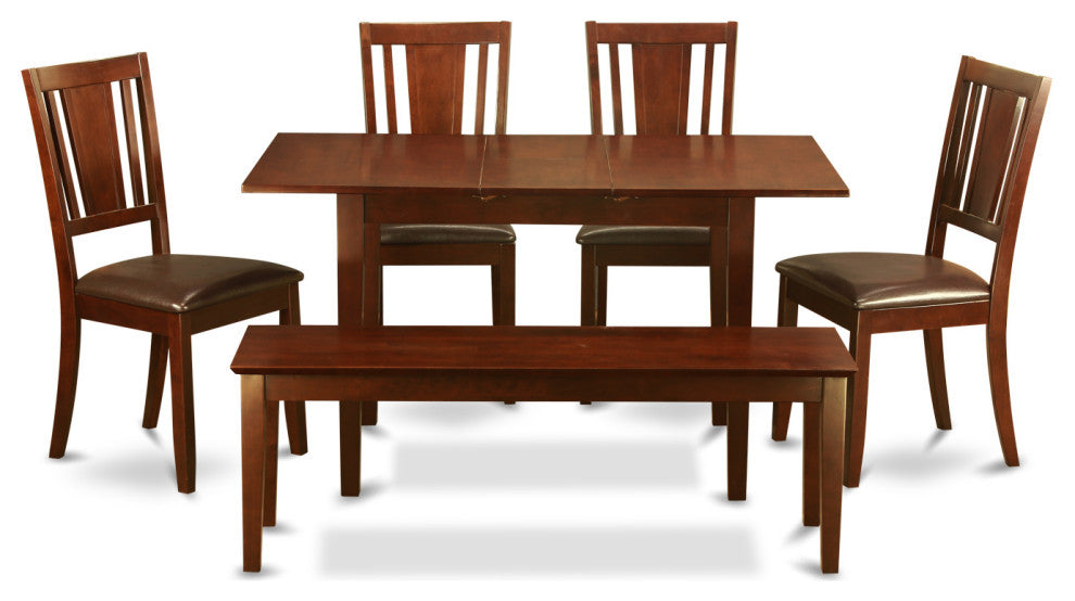 6 Pc Small Dinette Set - Table With Leaf And 4 Seat Chairs And Dining Bench