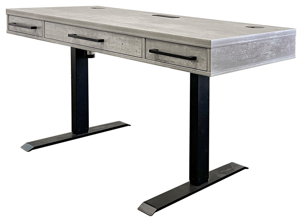 Modern Wood Laminate Office Electronic Sit/Stand Desk, Concrete Gray