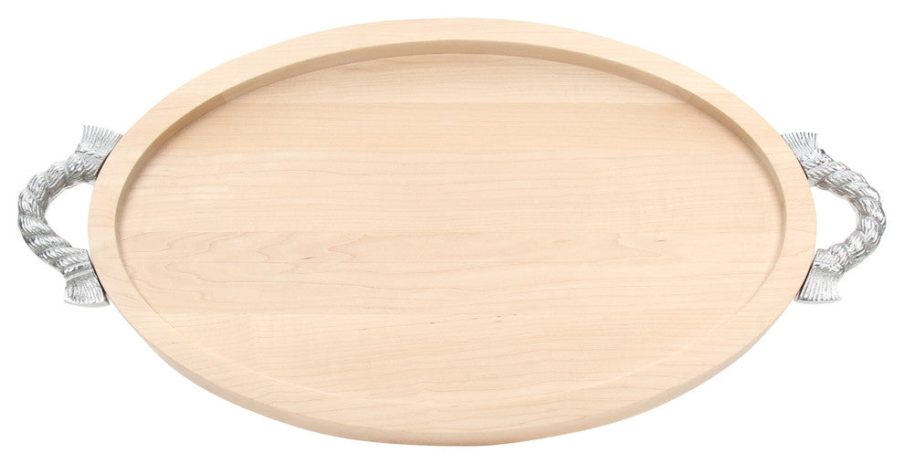 Large Oval Carving Board Trencher with Rope Handles, Maple, 15" x 24"