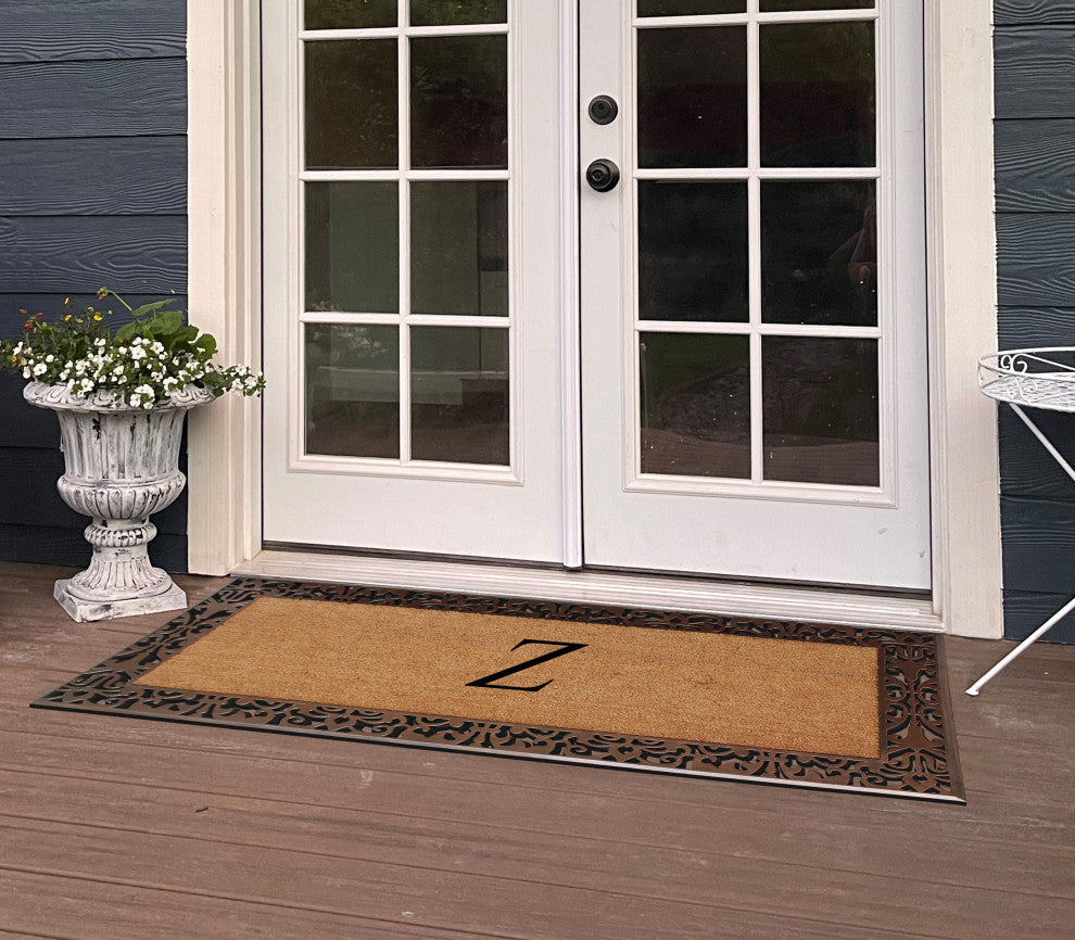 A1HC Rubber & Coir Paisley Large Outdoor Durable Monogrammed Doormat, 30" X 60",