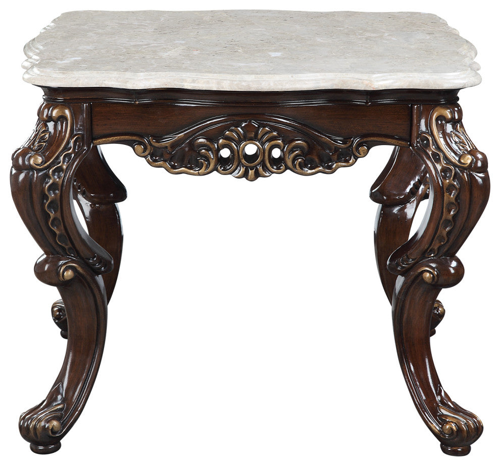 Wood and Marble End Table, Antique Oak and White