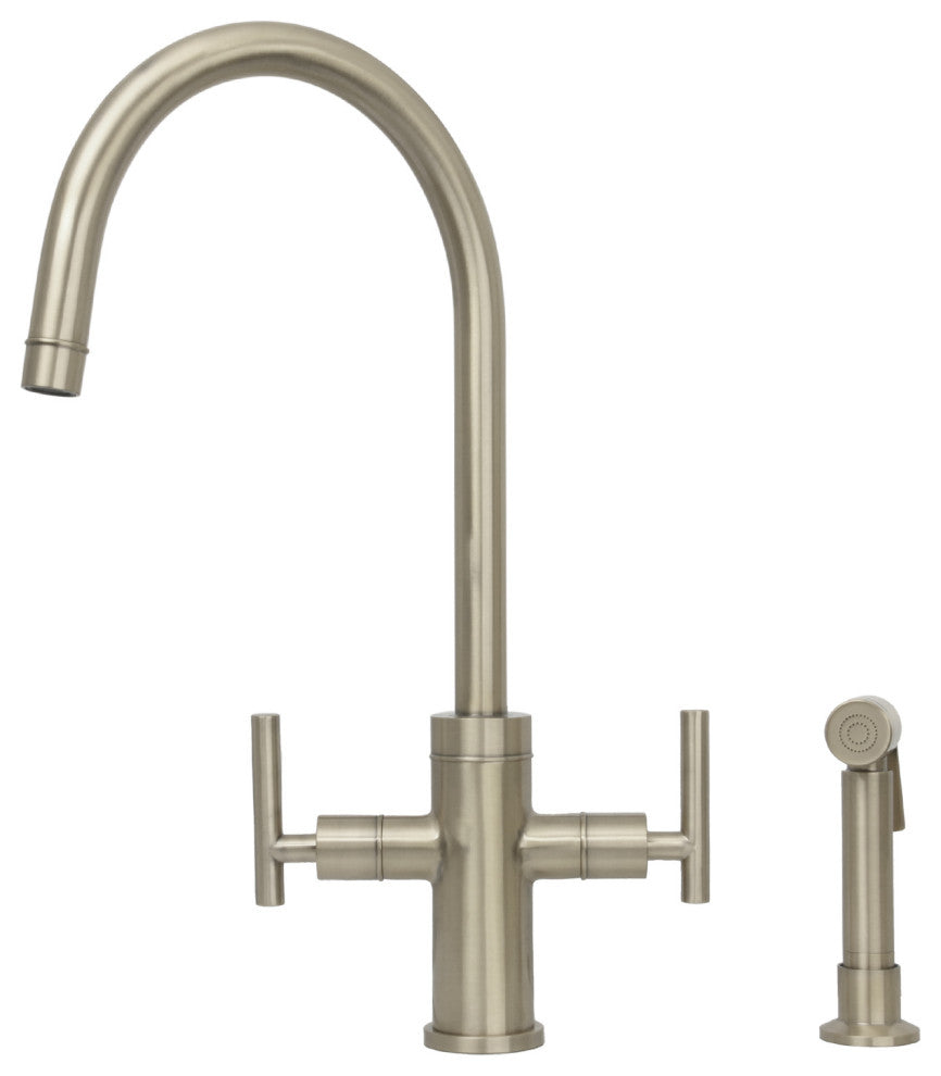 Akicon™ Two-Handle Copper Widespread Kitchen Faucet With Side Sprayer, Brushed Nickel