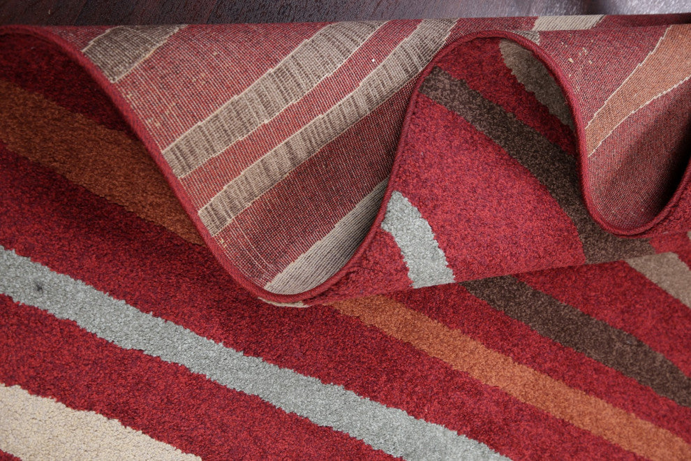 Modern Stripe Carpet Oriental Wool Traditional Turkish Area Rug, Red, 9'1"x6'7