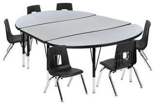 76" Oval Wave Activity Table Set with 14" Student Stack Chairs, Grey
