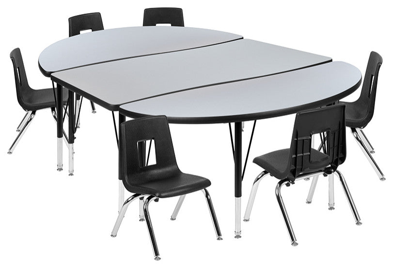 76" Oval Wave Activity Table Set with 14" Student Stack Chairs, Grey