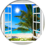 Window Open To Beach With Palm, Seashore Round Wall Art, 23"