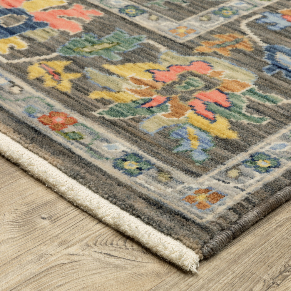 Leoness Vintage Traditional Gray/ Multi Area Rug, 7'10" x 10'10"