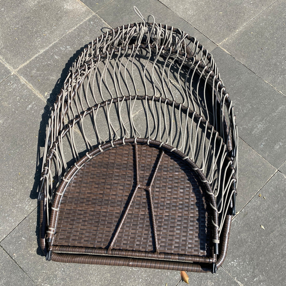 Outdoor Patio Wicker Folding Swing Chair Hanging With Bracket and Cushion Pillow