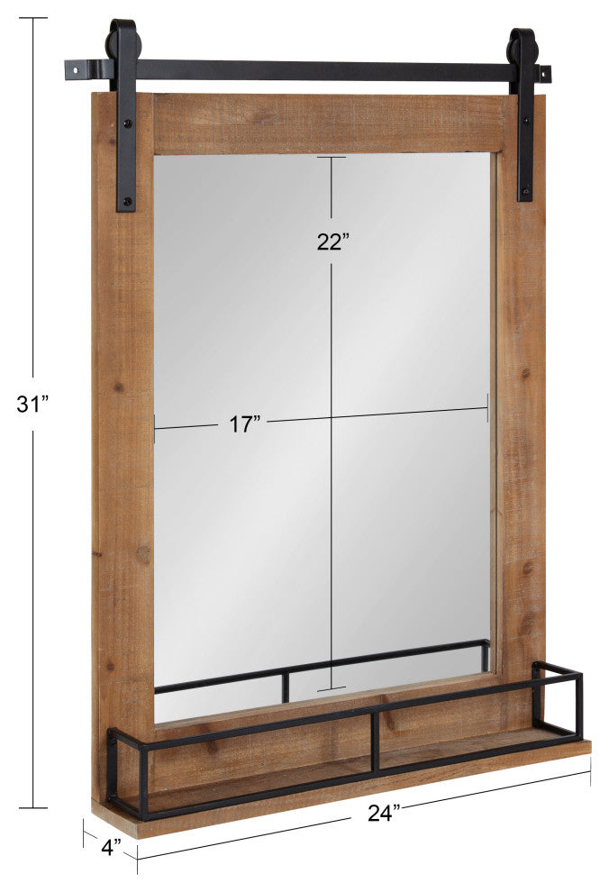 Cates Framed Wall Mirror with Shelf, Rustic Brown 24x31