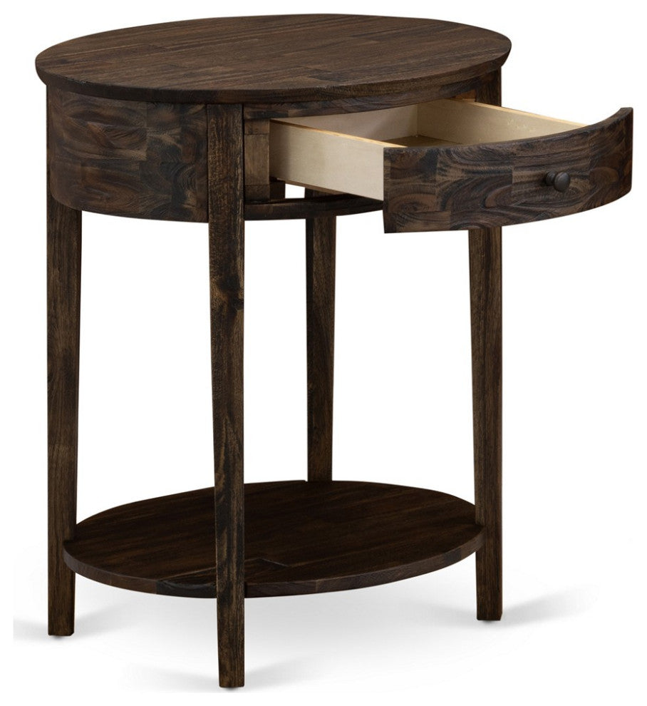 Small End Table, 1 Wood Drawer, Stable, Sturdy Constructed Distressed Jacobean