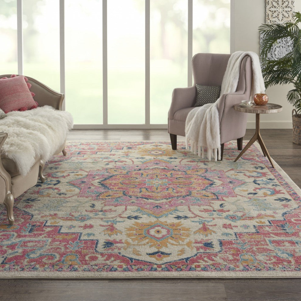 8" x 10" Ivory and Pink Medallion Area Rug