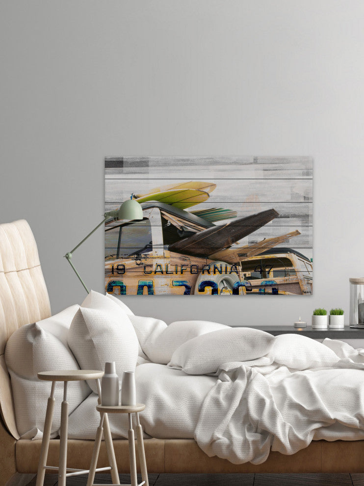 "Cali Day" Print on White Wood, 36"x24"