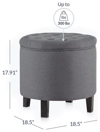 Storage Ottoman With Button Tufted Accents, Gray
