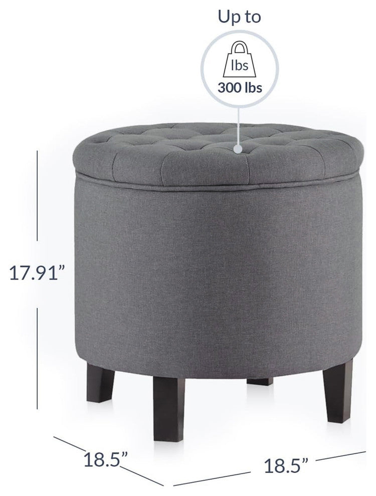 Storage Ottoman With Button Tufted Accents, Gray