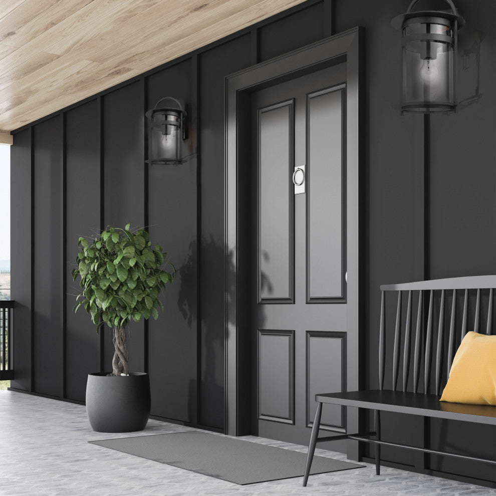 Bracer 1-Light Large Wall Lantern, Matte Black/Clear Glass
