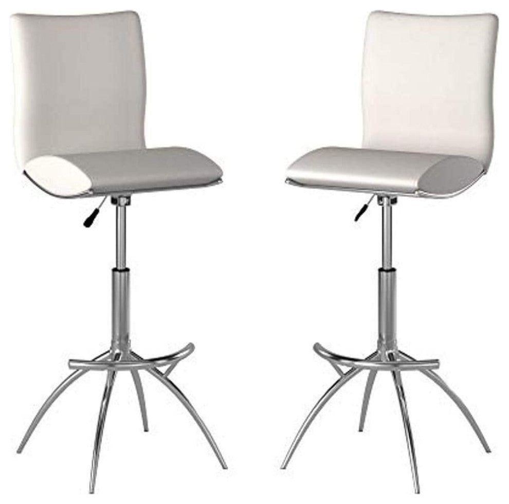 Adjustable Swivel Leatherette Bar Stool With Cushion, Set of 2, White