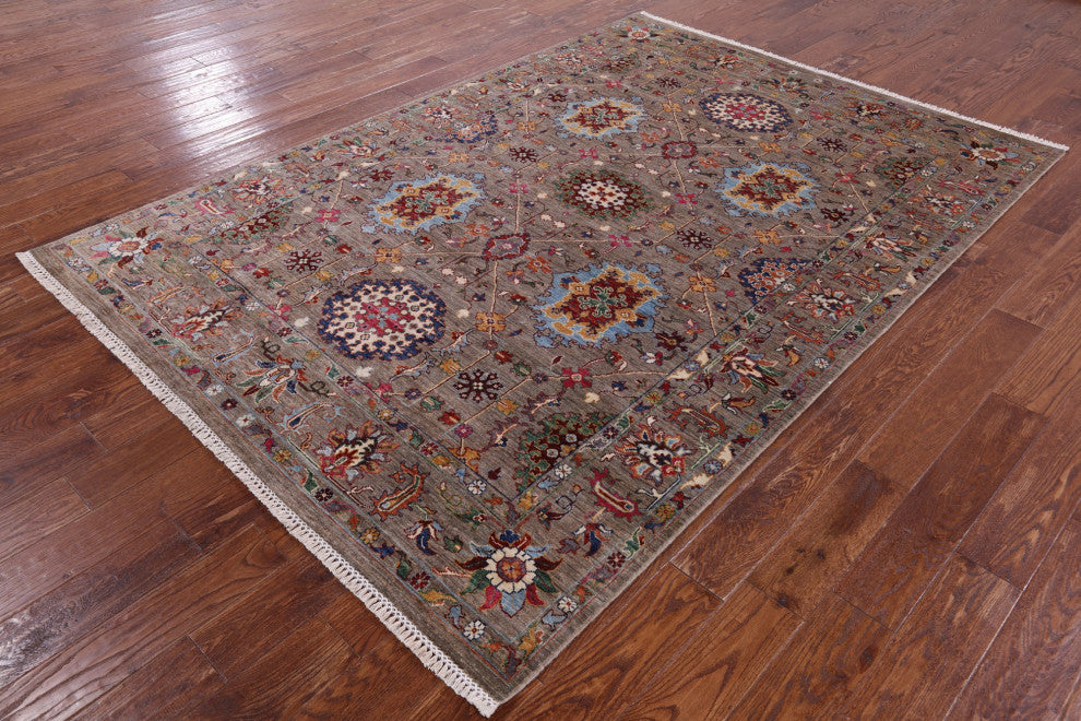 Peshawar Hand-Knotted Wool Rug 6' 1" X 8' 10" Q10090