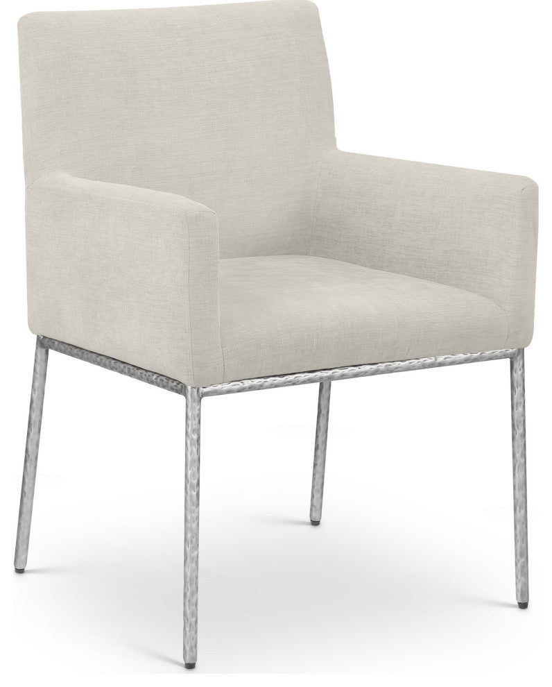 Reeves Upholstered Dining Chair, Cream, Chenille , AC, Brushed Silver, Set of 2